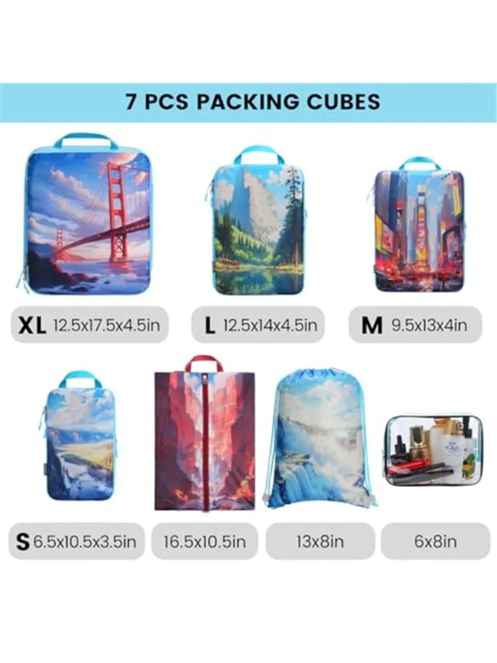 Compression Packing Cubes Travel Organizer Luggage Storage Bags Waterproof Set